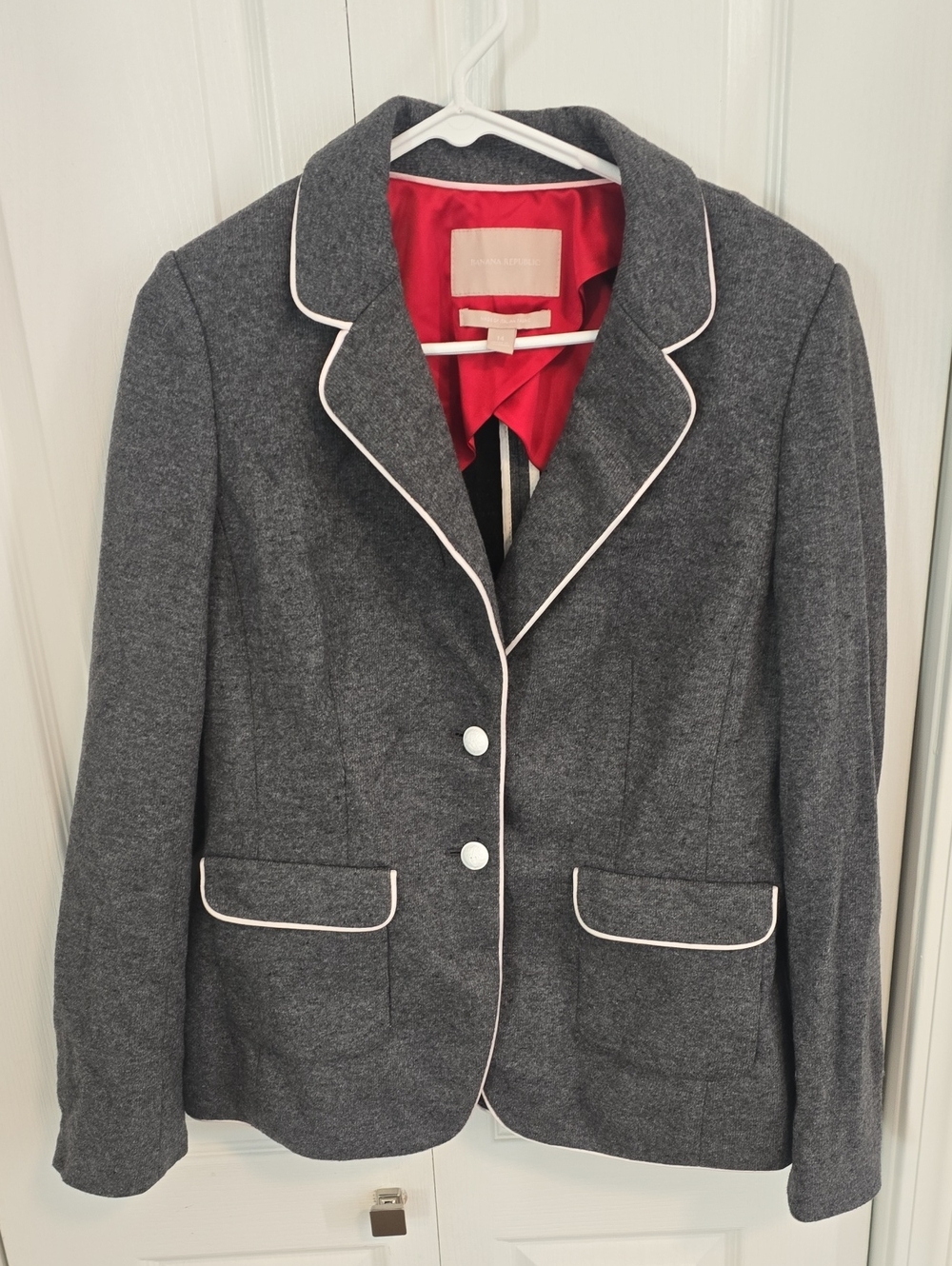 Banana Republic Gray Blazer with White Piping and Red Lining